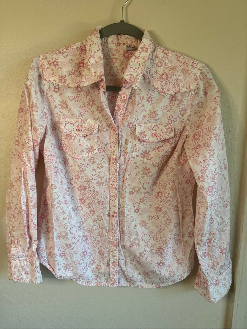 IZOD Womens M Pink Floral 100% Cotton Button Down Shirt Cottageco